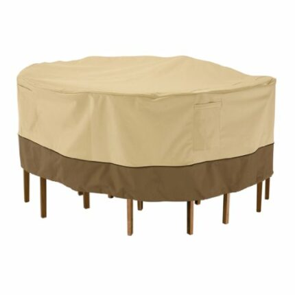 Classic Accessories Veranda Water-Resistant Round Garden Table & Chair Set Cover, Pebble/Bark/Earth (152cm, Small)