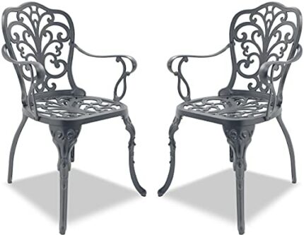 Centurion Supports Bangui 2-Large Garden & Patio Chairs with Armrests in Cast Aluminium Grey