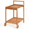 DINGZZ 2-Tier Rolling Kitchen Trolley Cart Dining Serving Cart Outdoor W/Wheels With Solid Wood Countertop And Spice Rack