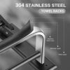 Towel Rack with Towel Bar - 60cm Bathroom Towel Rack Holder - Stainless Foldable Towel Shelves with Movable Hooks Black Wall Mount Towel Storage