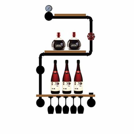 Wine rack Wall-mounted Wine Rack Loft Vintage Industrial Wind Wall Wine Rack Wrought Iron Hose Rack Goblet Holder Shelf (size: 60 × 100cm)