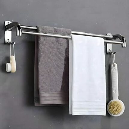 yozhch Chrome Double Towel Rail Wall Mounted Towel Rack Stainless Steel Bathroom Towel Holder with Bar (Silver 23In)