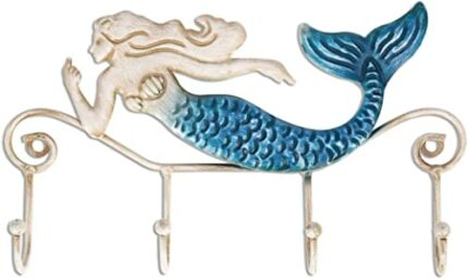 Tooarts Iron Wall Hanger Hook 4 Hooks Decor Wall Mounted for Coats Bags Key Clothes Hook Holder Decorative Gift (Mermaid)
