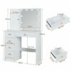 Buildonely Dressing Desk Set with Mirror and Lights, Vanity Set with 6 Storage Drawers and Cushion Stool, Hollywood Makeup Table for Bedroom, Gir
