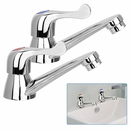 DECARETA 2pcs Bathroom Sink Taps Chrome Plated Copper Body Kitchen Tap Single Lever Basin Taps Hot and Cold Water Kitchen Faucets Water Saving Ba