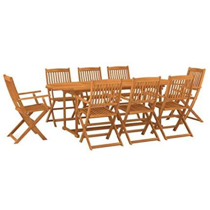 vidaXL Solid Acacia Wood Garden Dining Set 9 Piece Outdoor Terrace Backyard Patio Furniture Dining Dinner Table and Chair Seating Seat