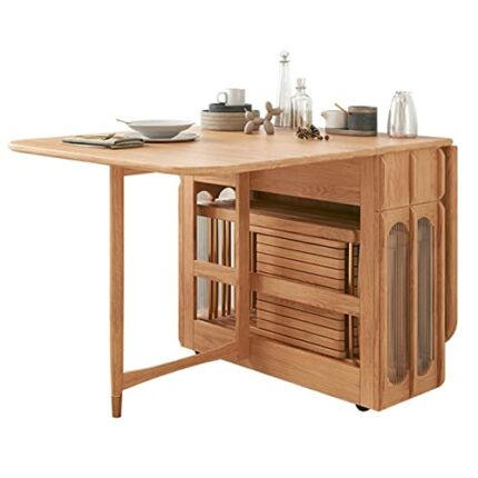 DISHENGZHEN Folding Dining Table, Expandable and Compact Multifunctional Wood Drop Leaf Kitchen Table with Round Design for Space Saving in Dinin