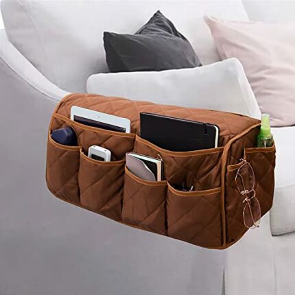 Faxianther Sofa Armrest Organizer Waterproof Couch Arm Rest Storage Bag Magazine Books Remote Control Phone Letter Pockets Holder Caddy Table Rec