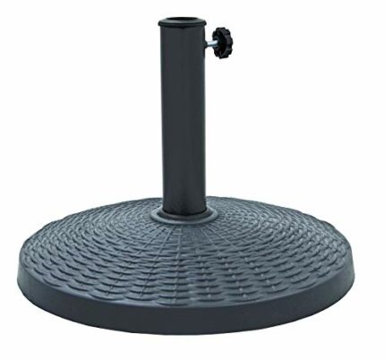 Azuma Parasol Base 12KG Weighted Round Grey Poly Resin Patio Sun Shade Stand With Rattan Weave Effect Design to Match Garden Furniture Heavy Summ