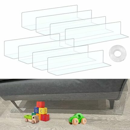 Wensdr 8pcs Extra Large Clear Toy Blockers for Sofa,15.7 x 2.7 inches L Shape Under Bed Blocker with Double-Sided Tape Adjustable Under Furniture