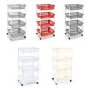 4-Tier - Beige Plastic Storage Trolley Unit with Wheels Utility Kitchen Cart Vegetable Rack Fruit Basket Corner Shelf for Kitchen Bedroom Bathroo