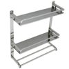 BBL Bathroom Shelf, Stainless Steel Bathroom Shelf Wall Mounted Shower Storage Organizer with Towel Rack, Hooks for Bathroom Kitchen Storage (Dou