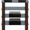 Centurion Supports TRINITY Gloss Black 5 Shelf with Walnut Legs Flat Screen TV Rack Glass Stand