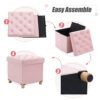 BRIAN & DANY Folding Storage Ottoman with Wood Legs, Velvet Footstools Cube for Living Room and Bedroom, 40x 40x 40 cm, Pink