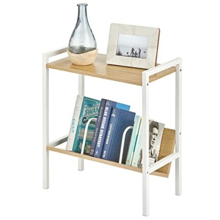 mDesign Storage Table – Small Side Table with Book Storage Shelving – Versatile Table with Shelf for Bedrooms, Hallways, Living Rooms, Bathrooms