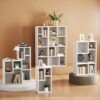VECELO 4-Tier Bookcase, Modern Storage Cabinet with Height Difference Shelves for Standard Textbooks, 5 Cubes, Vertical or Horizontal, Easy Assem