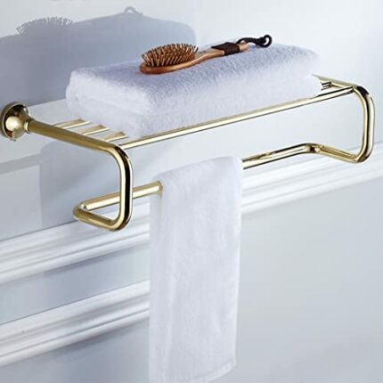 HIGOH Towel Racks, Bathroom Towel Rack Wall Mounted Towel Holder,Bathroom Plated Brass Towel Rack,Towel Bar Wall Mount Shelf