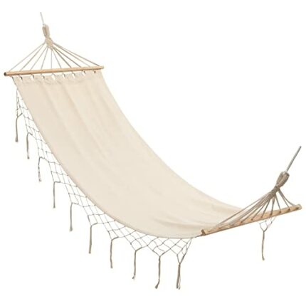 SUPTAIN Double Hammock with Tassels, Solid Wood Struts, Suitable for Indoor, Courtyard and Outdoor, White