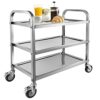 Dardoo 3 Tier Stainless Steel Serving Catering Trolley on Wheels Kitchen Utility Cart Kitchen Storage Cart with Locking Brakes for Kitchen Hotel