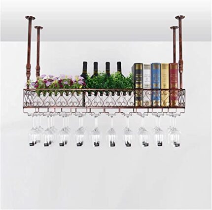 EMISOO Ceiling Wine Rack, Glass Rack With Goblet, Home Wine Rack, Floating Wine Rack Organizer For Bar, Kitchen, Dining Room, Height Adjustable (
