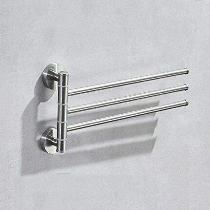 XHALERY Bathroom, Wall Mounted Towel Rack Stainless Steel Bath Rack Swivel Towel Rail Holder with 2 Swivel Bars, Swing Towel Holder for Kitchen,