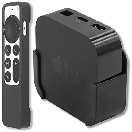 Pinowu Wall Mount Bracket Holder Compatible with Apple TV 4K / HD, TV Mount with Wrist Strap and Siri Remote Protective Case Cover (2nd Generatio