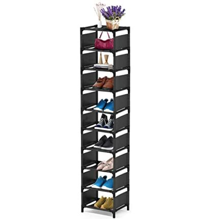 esonstyle 10 Tier Shoe Rack Metal Narrow Shoe Rack For 10 Pairs Tall Shoe Rack Space Saving Shoe Organizer for Living Room Entryway Hallway and C