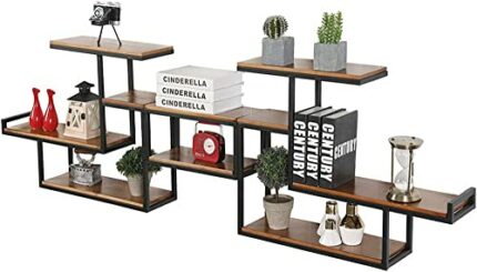 Qunine Rustic Wood & Pipe Wall-Mounted Wine Rack Tall Wine Bottle Holder Rack Wall Mounted Display Shelf for Restaurants, Bars, Daily Home furnis