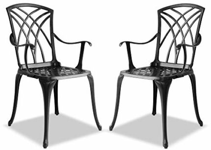 Centurion Supports OSHOWA 2-Large Garden & Patio Chairs with Armrests in Cast Aluminium Black