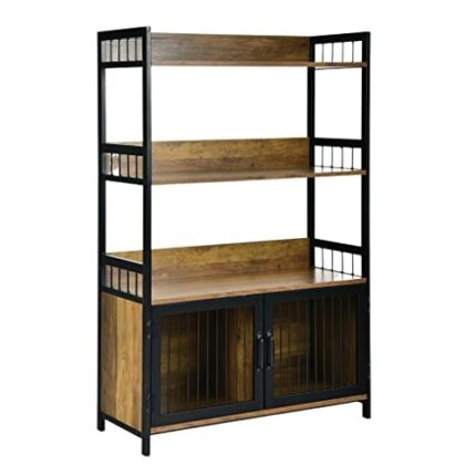 WALNUT 3-layer Bread Rack Industrial Kitchen Microwave Shelf With Storage Cabinet Multifunctional Furniture