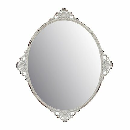 Stonebriar Decorative Oval Antique White Metal Wall Mirror, Vintage Home Décor for Living Room, Kitchen, Bedroom, or Hallway, French Country Deco