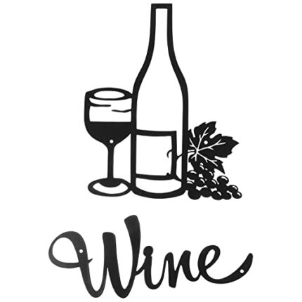 Garneck Kitchen Wine Theme Wall Decor Modern Black Iron Wine Signs Wall Art Decoration Wine Glasses Bottle Grape Wall Hanging Sculpture for Resta