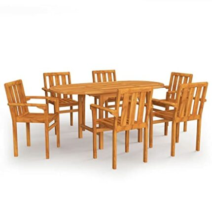vidaXL Solid Teak Wood Garden Dining Set 7 Piece Furniture Table and Chair Garden Patio Outdoor Wooden Dinner Breakfast Chair Desk