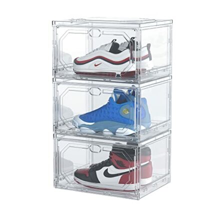 Mitees Clear Plastic Stackable Shoe Boxes - Shoe Storage Organizer for Easy Viewing and Space-Saving