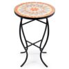 VONLUCE Mosaic Side Table and Plant Stand, 53.5cm Round Side Table with 36cm Ceramic Tile Top, Indoor and Outdoor Accent Table, Outdoor Patio Bis