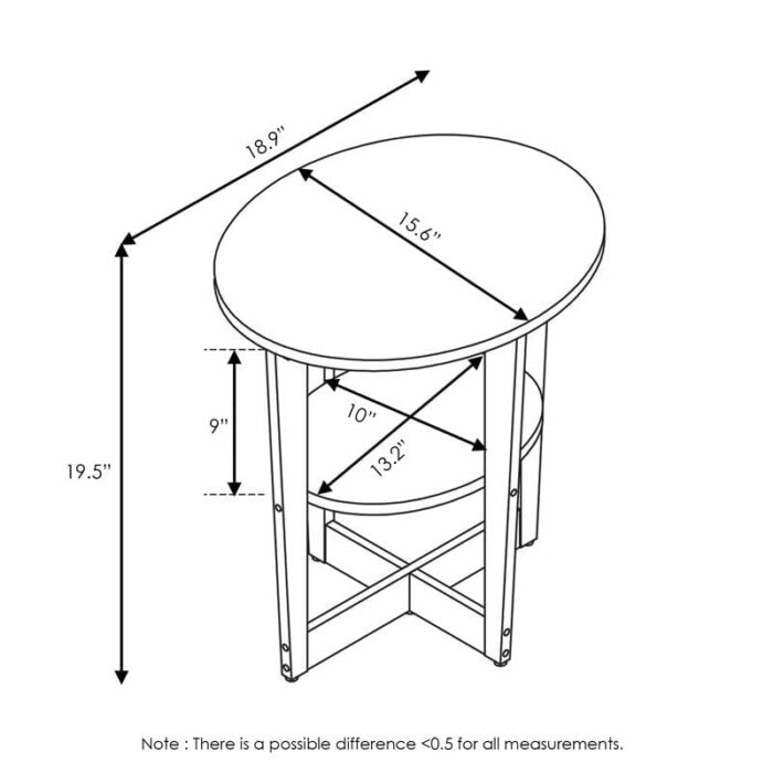 Furinno Oval End, Side Table, Nightstand, Engineered Wood, Columbia Walnut/Black, 2-Pack