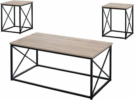 3 PIECE TABLE SET INCLUDES A RECTANGULAR COFFEE TABLE AND TWO MATCHING SQUARE END TABLES