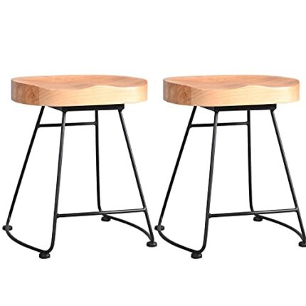 Set of 2 Vintage Bar Stools Short Height 18.5inch Industrial Style Chairs Hip Curve Design Kitchen Dining Stool Extra Guest Chair