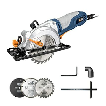 BLUE RIDGE Mini Circular Saw 750W 4500RPM, 3 Blades (120mm), Cutting Depth: 90° (45mm), 45° (28.5mm), Handheld Design -BR3402