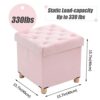 BRIAN & DANY Folding Storage Ottoman with Wood Legs, Velvet Footstools Cube for Living Room and Bedroom, 40x 40x 40 cm, Pink