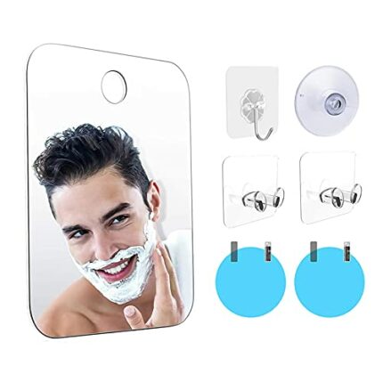 Runmeihe Shower Mirror, Fogless Shower Mirror Suction for Shaving Fog Free with Hook, Stand, Razor Holder, Acrylic Hanging Mirror for Bathroom Mi