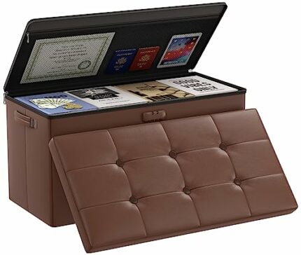 Fireproof Ottoman Storage Box Folding Padded Bench for Living Room Storage Stool Footstall Chest with Comfortable Lid,76x38x38cm,80L Capacity,Hol