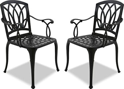 Centurion Supports Positano 2-Large Garden & Patio Bistro Chairs with Armrests in Cast Aluminium Black