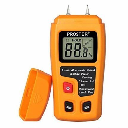 Proster Moisture Meters for Logs Damp Meter with Battery LCD Display Wood Moisture Tester Wood Moisture Meter for Firewood Paper Cardboard (Range