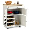 WALNUT Rolling Kitchen Island Serving Cart Storage Cabinet W/Wine Rack Kitchen Furniture (Color : D, Size : Light Grey)