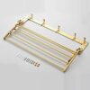 Towel Rack Bathroom Towel Rail Foldable Aluminum Storage Rack Wall Mounted Rustproof Double Layer Towel Bars with 7 Hook Drilling Installation