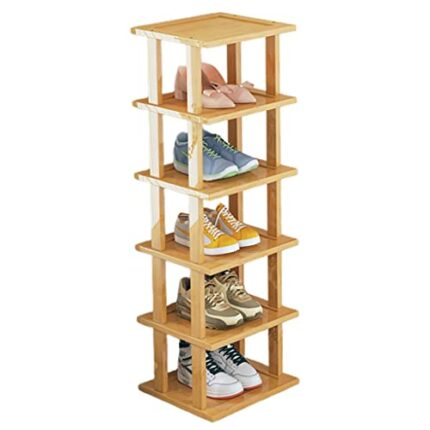 SkiPdr 2-9 Tiers bamboo Shoe Rack - Vertical Narrow Shoe Shelf Storage - Tall Narrow Shoe Organizer for Entryway Closet Hallway