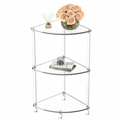 Eglaf Acrylic Triangle End Table - 3 Tier Corner Side Table - Small Corner Table for Living Room, Bedroom, Bathroom - 11.8'' L x 11.8'' W x 26 ''