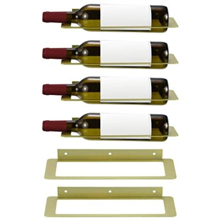 METALLIXITY Wine Rack Wall Mounted, 6pcs Iron Wine Bottle Holder, Liquor Bottle Display Shelf for Kitchen Pantry Bar Wine Cellar, Golden