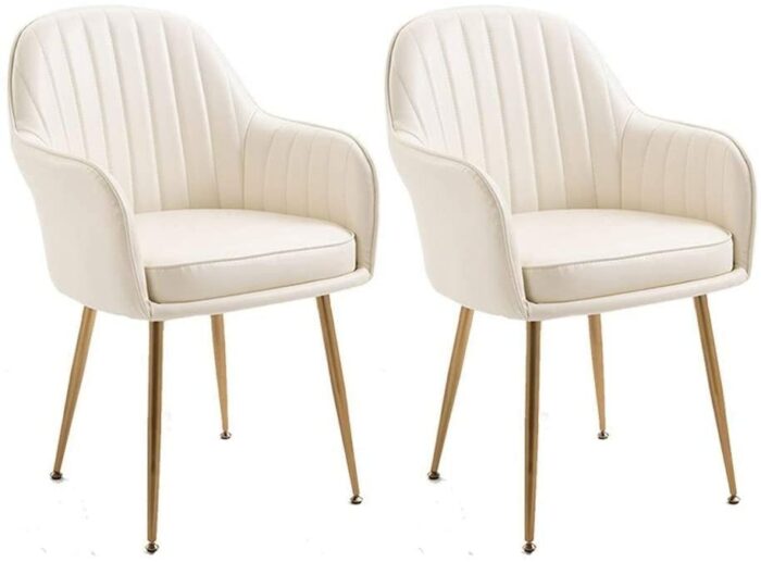 dining chair Kitchen Dining Chairs Set Office Business Chairs, 2 Piece Upholstered Dining Chairs Armchair Kitchen Chair PU Leather Seat Gold Meta